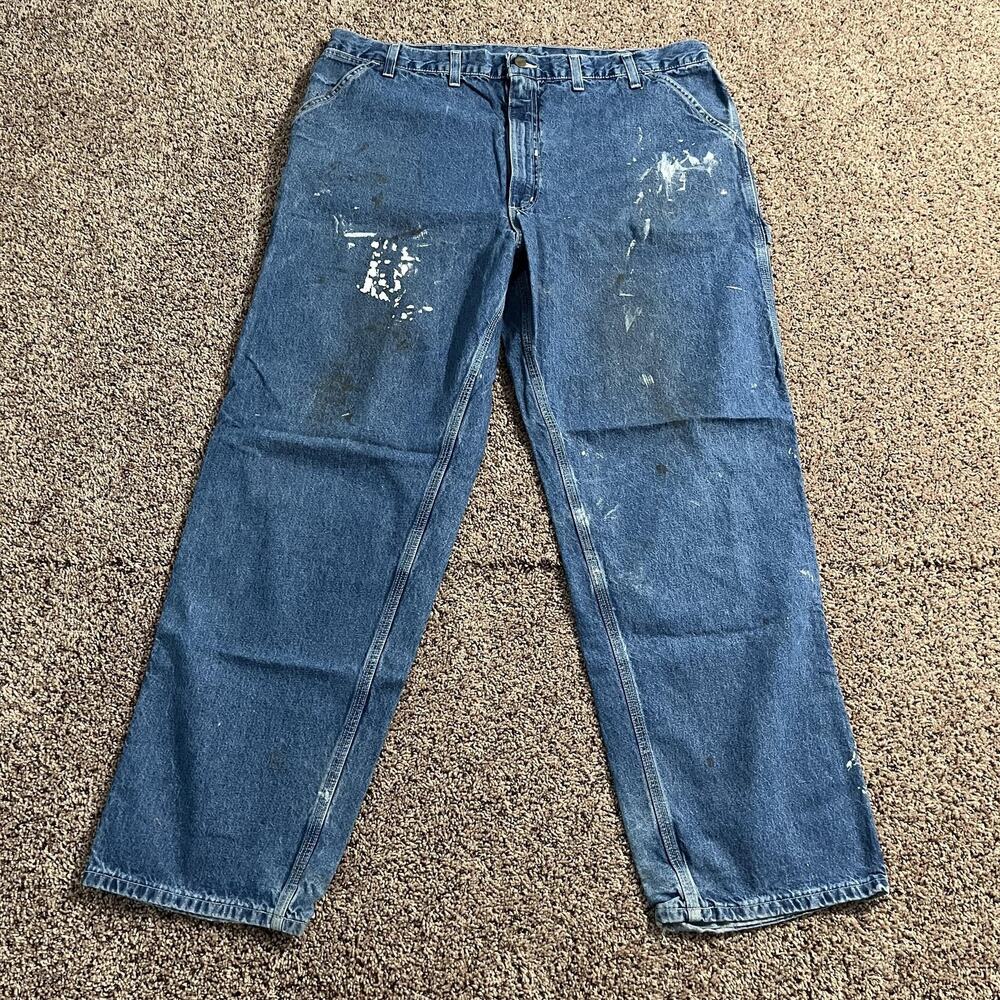 Carhartt Jeans Mens 44x32 Denim B13DST Work Paint‎ Painters Stains Utility 90s